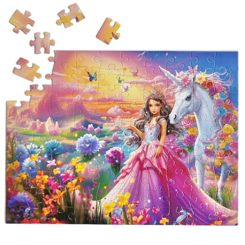 Fishwisdom 100-Piece Princess & Unicorn Jigsaw Puzzle for Kids Ages 4-8 – Eco-Friendly, 15.7x11.8 Inch