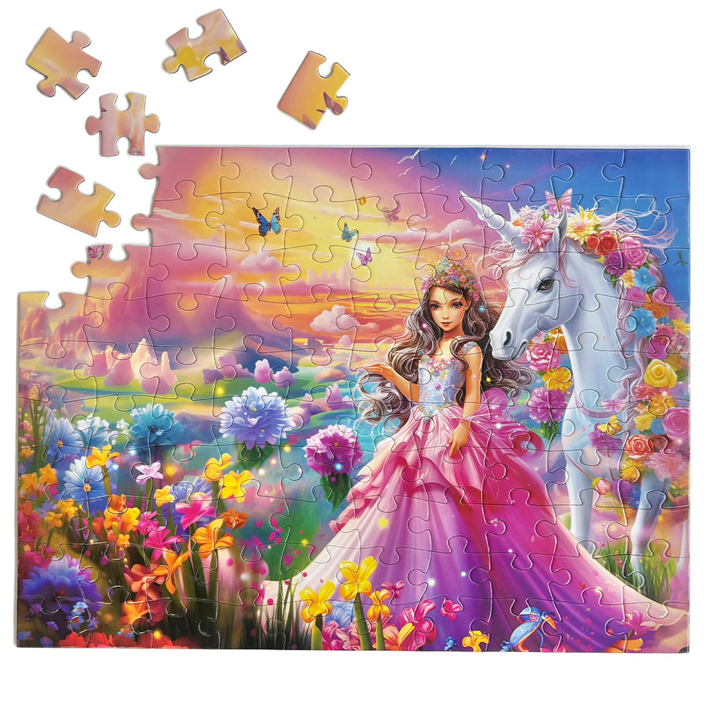 Fishwisdom 100-Piece Princess & Unicorn Jigsaw Puzzle for Kids Ages 4-8 – Eco-Friendly, 15.7x11.8 Inch