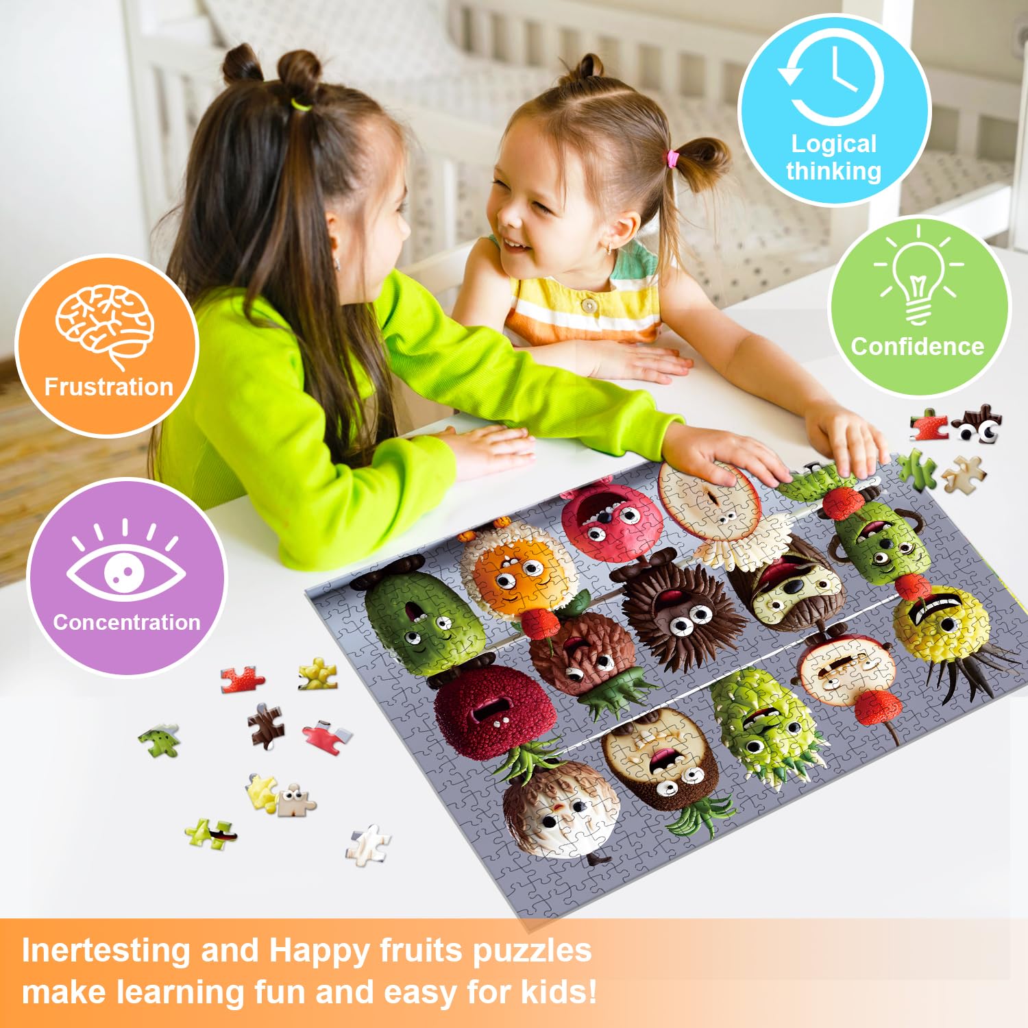 Fishwisdom 500-Piece Happy Fruits Jigsaw Puzzle – Eco-Friendly Recycled Cardboard, Includes Poster and Storage Bag