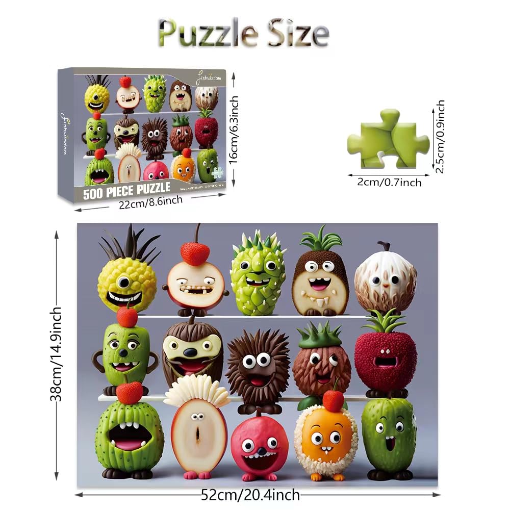 Fishwisdom 500-Piece Happy Fruits Jigsaw Puzzle – Eco-Friendly Recycled Cardboard, Includes Poster and Storage Bag