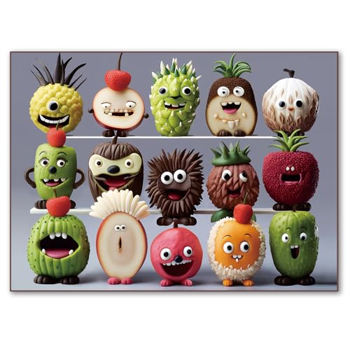 Fishwisdom 500-Piece Happy Fruits Jigsaw Puzzle – Eco-Friendly Recycled Cardboard, Includes Poster and Storage Bag