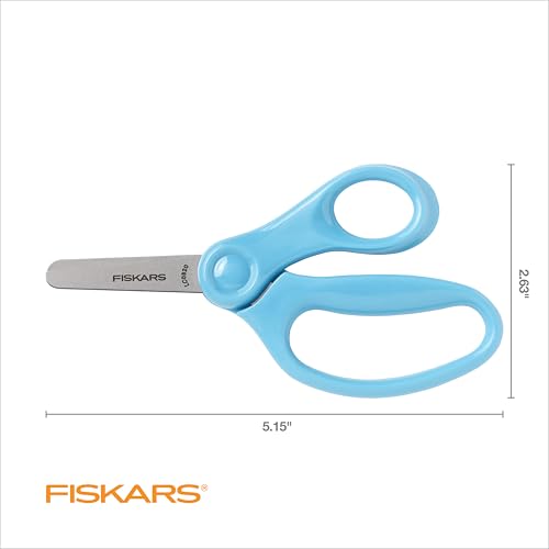 Fiskars 5" Blunt-Tip Scissors for Kids (3-Pack) – Safe, Comfortable Scissors for Ages 4-7, Red/Blue/Turquoise
