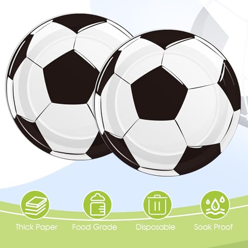 Fitoyplak 60-Pack 7-Inch Soccer Paper Plates – Disposable Party Plates for Soccer Theme Birthdays, Game Day, and Sports Events