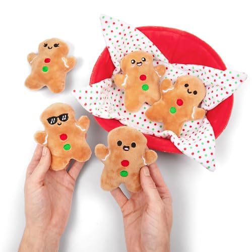 Five Gingerbread Plush Toys with Individual Personalities and Soft Carrier Basket by Relatable
