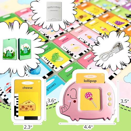 Flamax Baby Talking Flash Cards for Toddlers 1-3 – 224 Words, Elephant Reader, Rechargeable