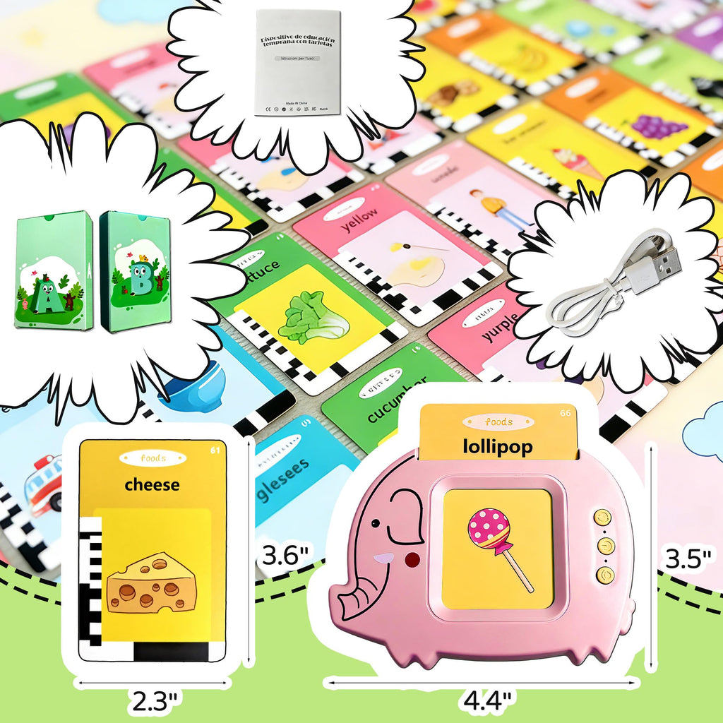 Flamax Baby Talking Flash Cards for Toddlers 1-3 – 224 Words, Elephant Reader, Rechargeable