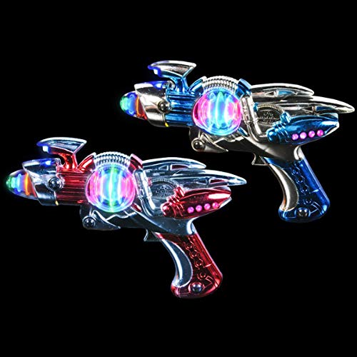 Flashing Panda Super Spinning Laser Space Gun with LED Lights and Sound Effects - Assorted Red or Blue Body