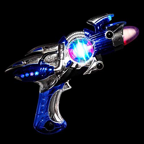 Flashing Panda Super Spinning Laser Space Gun with LED Lights and Sound Effects - Assorted Red or Blue Body