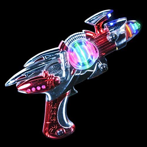 Flashing Panda Super Spinning Laser Space Gun with LED Lights and Sound Effects - Assorted Red or Blue Body