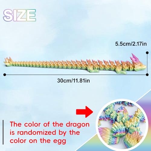 Flavery 12-Inch 3D Printed Gemstone Dragon Egg with Flexible Crystal Dragon Inside – Multicolored Rainbow