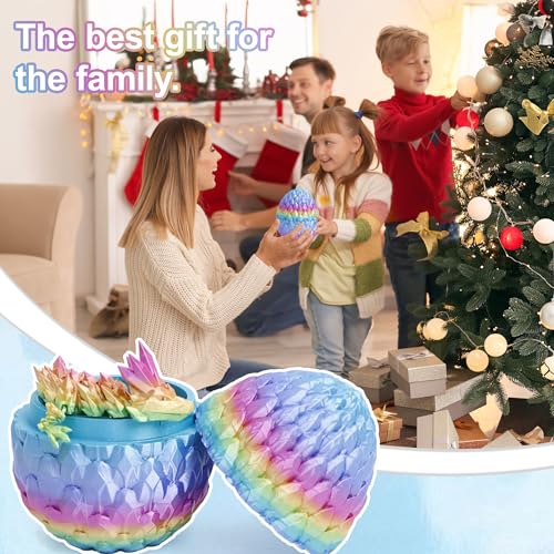 Flavery 12-Inch 3D Printed Gemstone Dragon Egg with Flexible Crystal Dragon Inside – Multicolored Rainbow