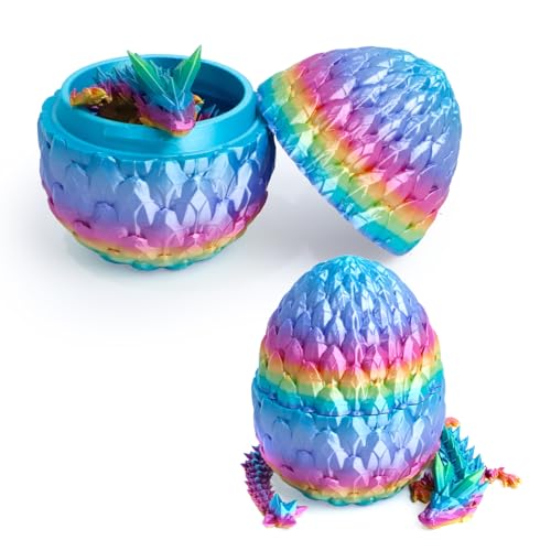 Flavery 12-Inch 3D Printed Gemstone Dragon Egg with Flexible Crystal Dragon Inside – Multicolored Rainbow