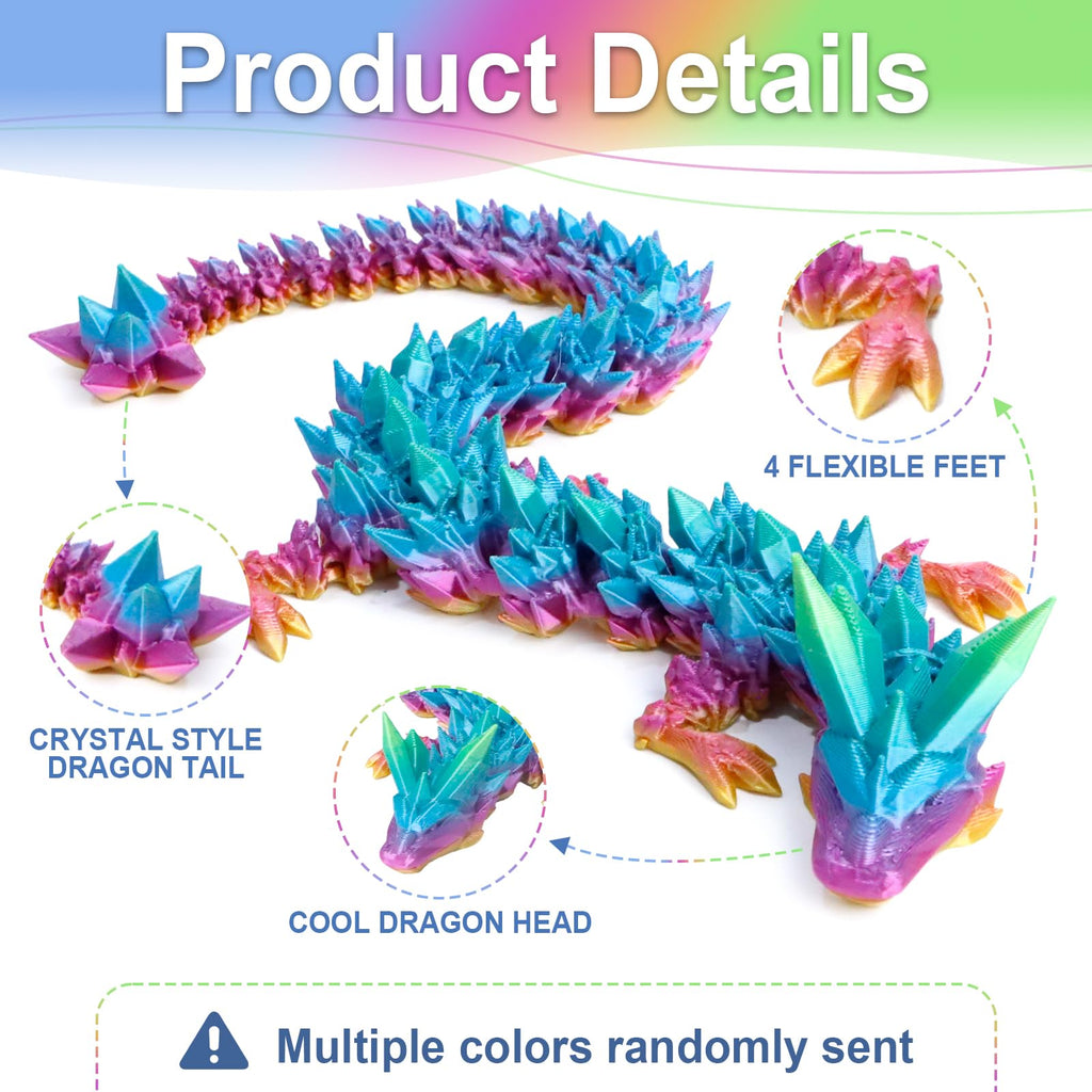 Flavery 12-Inch 3D Printed Gemstone Dragon Egg with Flexible Crystal Dragon Inside – Multicolored Rainbow