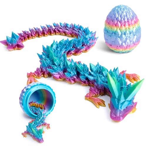 Flavery 12-Inch 3D Printed Gemstone Dragon Egg with Flexible Crystal Dragon Inside – Multicolored Rainbow