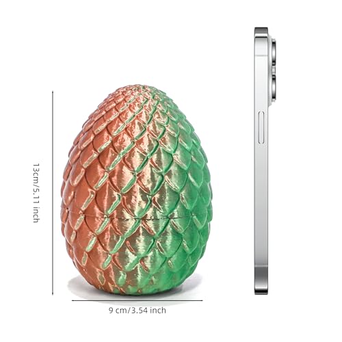 Flavery 3D Printed Dragon in Egg - Green Purple Copper 5.1 Inch Tricolor Egg with Flexible Crystal Dragon, Fidget Toy Desk Pet