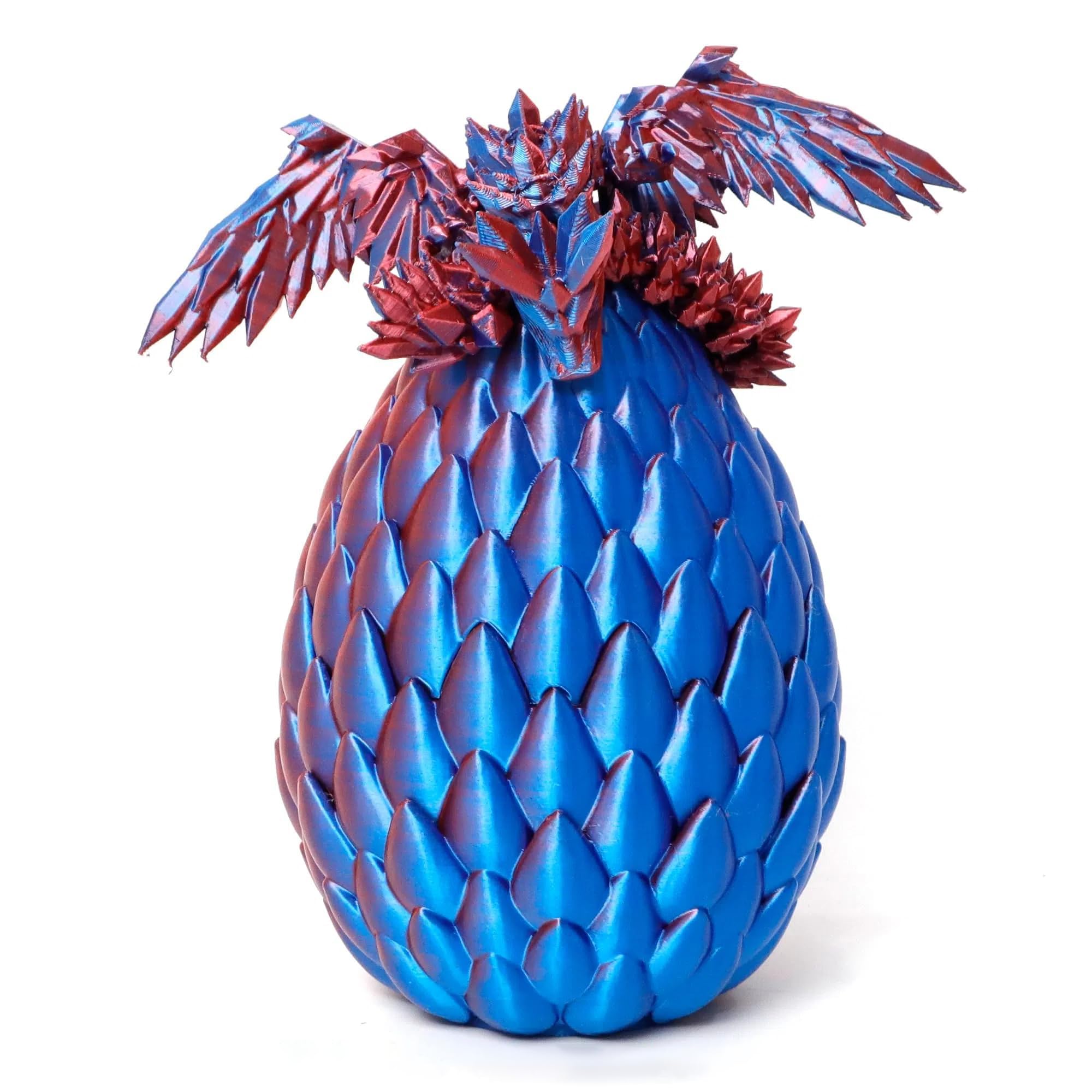 Flavery 3D Printed Flying Dragon in Egg - Red and Blue Mix - Articulated Flexible Winged Dragon Surprise Figure, Fidget Toy, Desk Decor