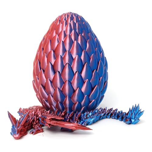 Flavery 3D Printed Flying Dragon in Egg - Red and Blue Mix - Articulated Flexible Winged Dragon Surprise Figure, Fidget Toy, Desk Decor
