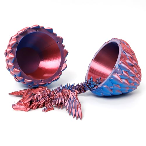 Flavery 3D Printed Flying Dragon in Egg - Red and Blue Mix - Articulated Flexible Winged Dragon Surprise Figure, Fidget Toy, Desk Decor