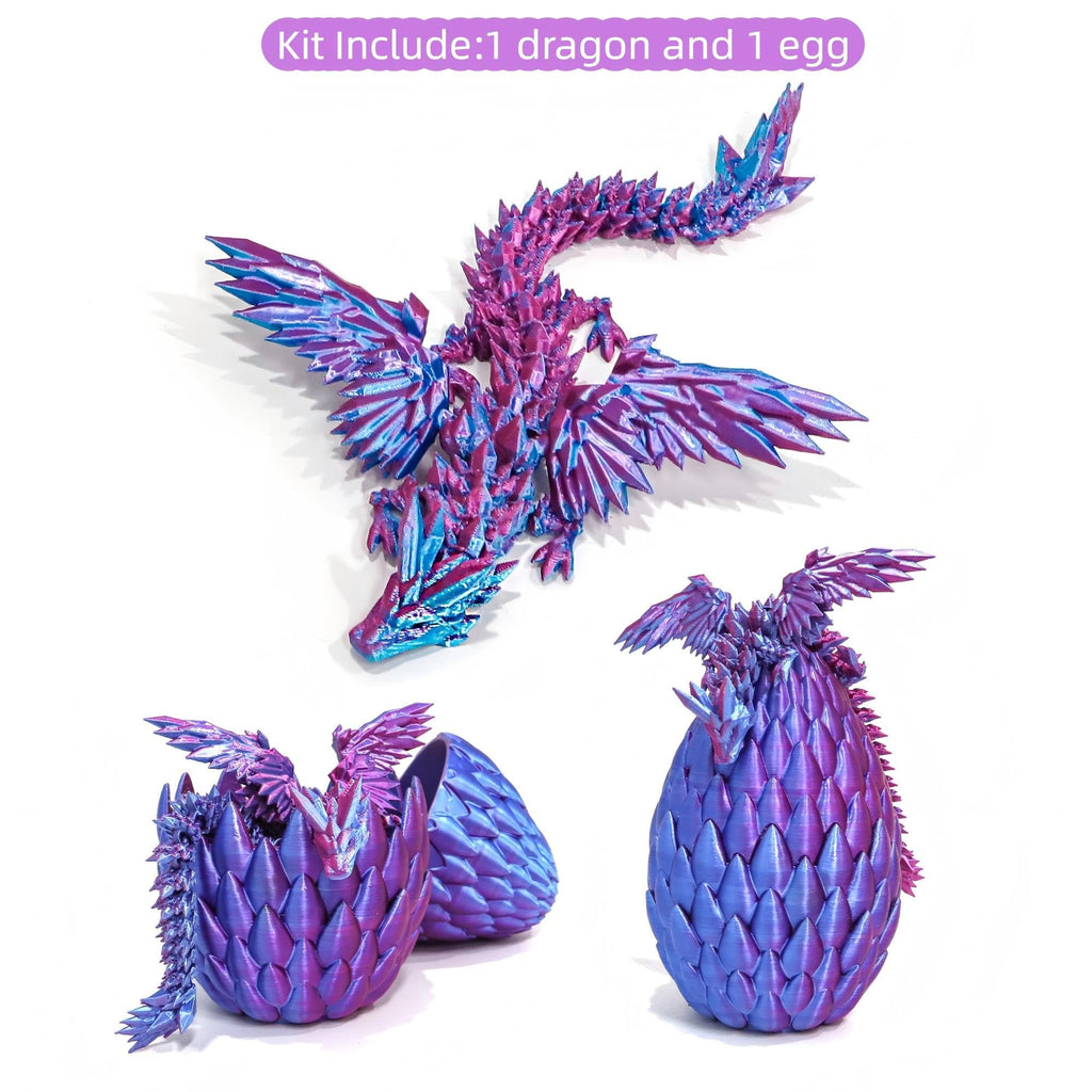 Flavery 3D Printed Flying Dragon in Egg - Red and Blue Mix - Articulated Flexible Winged Dragon Surprise Figure, Fidget Toy, Desk Decor