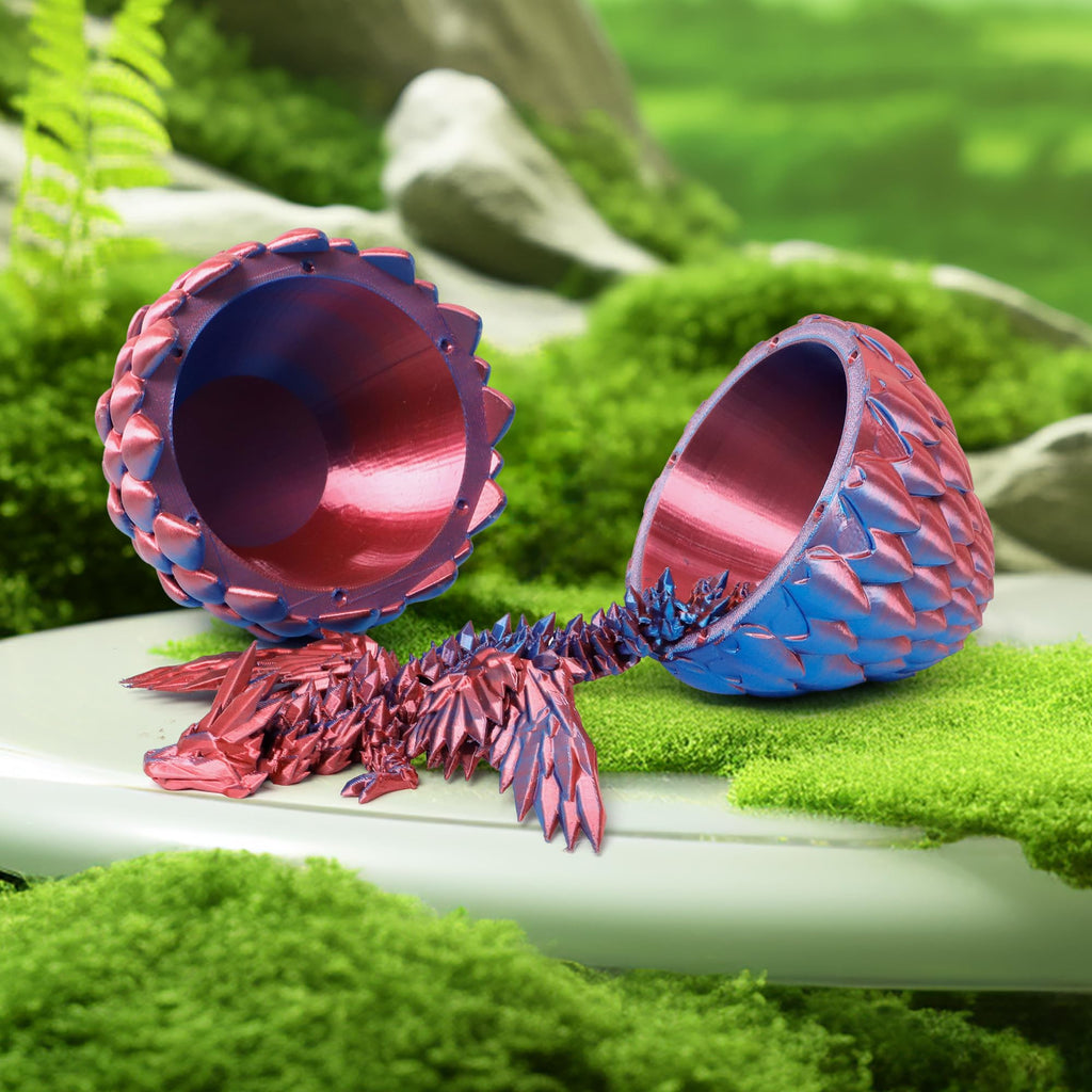Flavery 3D Printed Flying Dragon in Egg - Red and Blue Mix - Articulated Flexible Winged Dragon Surprise Figure, Fidget Toy, Desk Decor