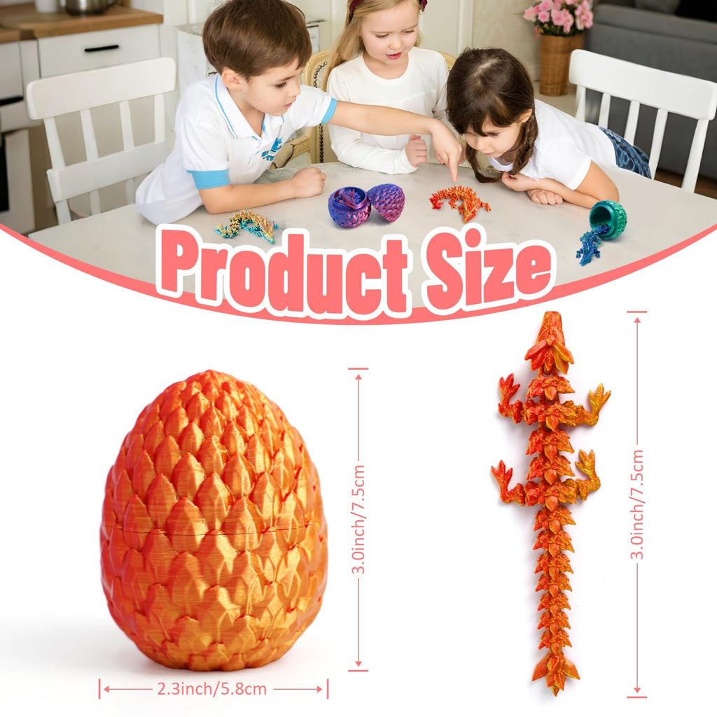 Flavery 4-Pack 3D Printed Dragon in Egg – Mini Gemstone Eggs with Flexible Crystal Dragons, Desk Pet Fidget Toy