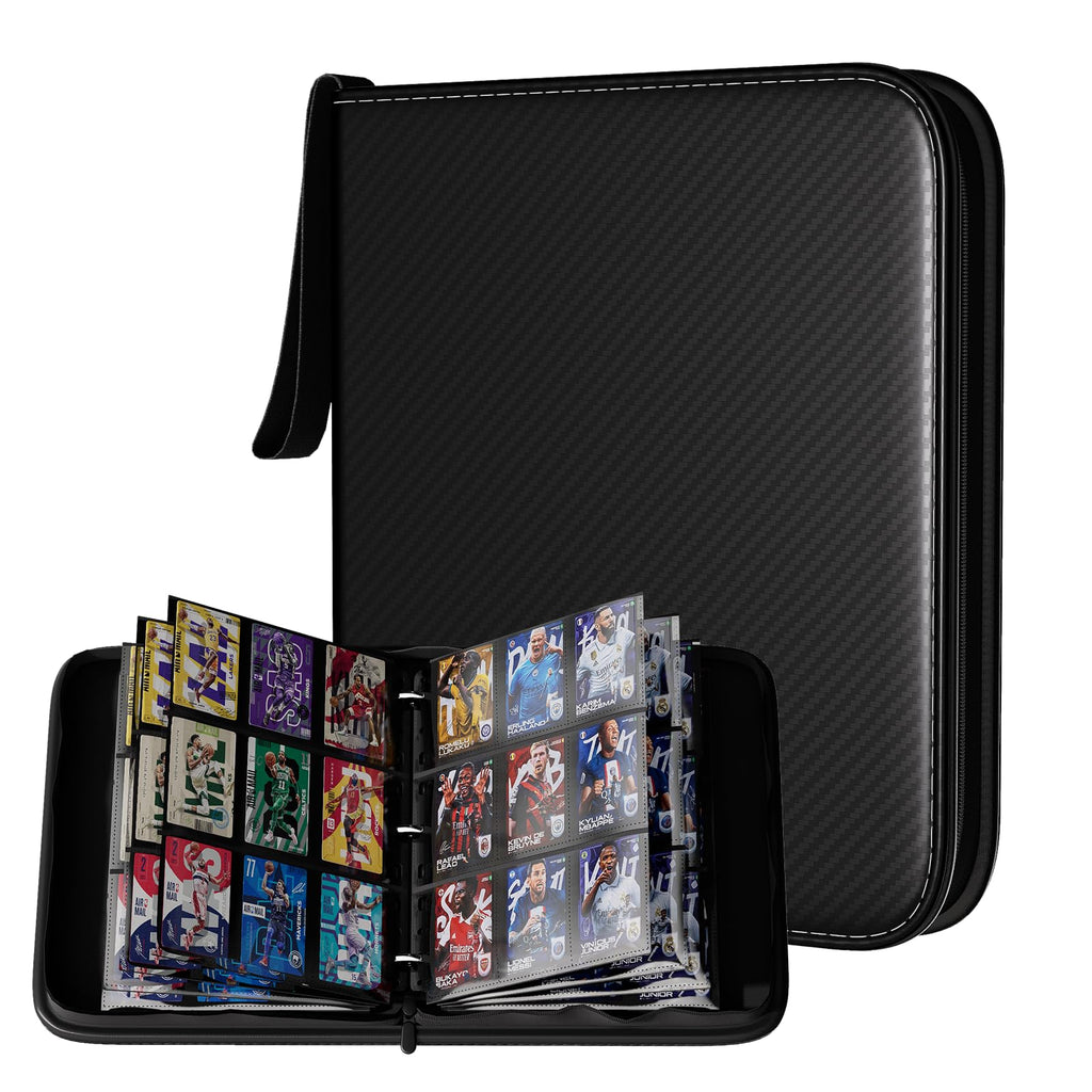 FLEKKO 720-Card PU Leather Binder - 9 Pocket 40 Pages, Water-Resistant Black Trading Card Album for MTG, Sports Cards