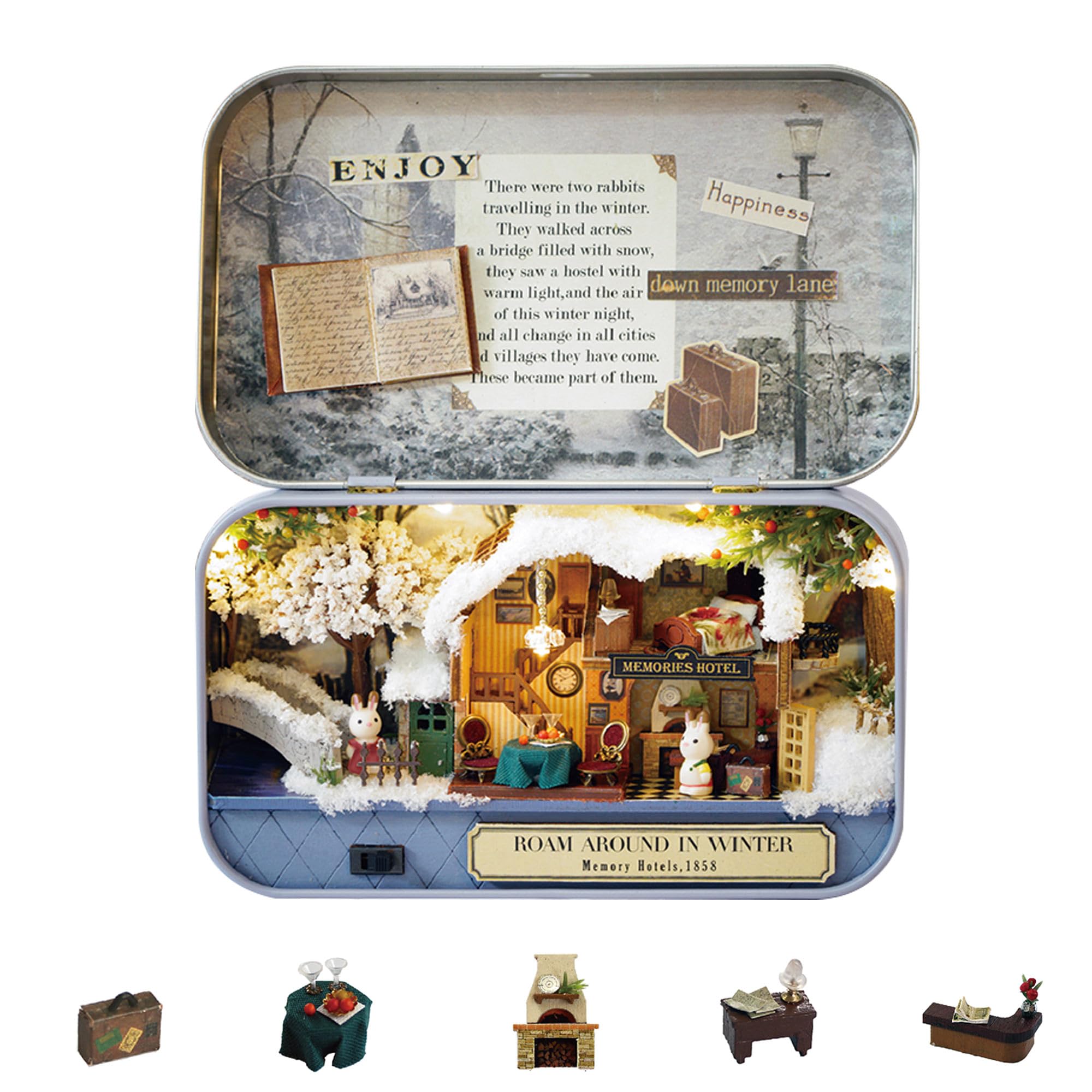 Flever DIY Miniature Dollhouse Kit: Roam Around in Winter with Furniture, LED Lights & Music Movement