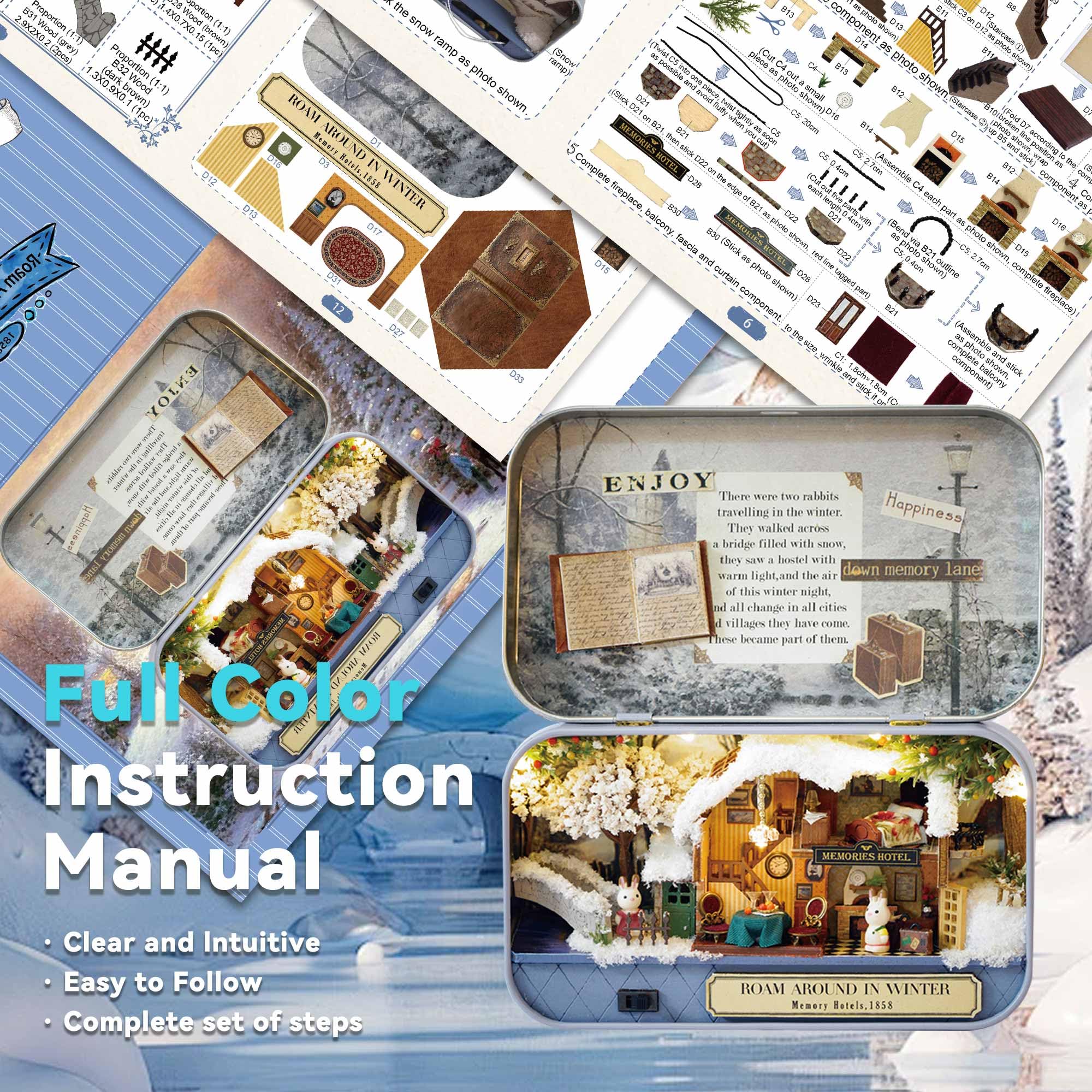 Flever DIY Miniature Dollhouse Kit: Roam Around in Winter with Furniture, LED Lights & Music Movement