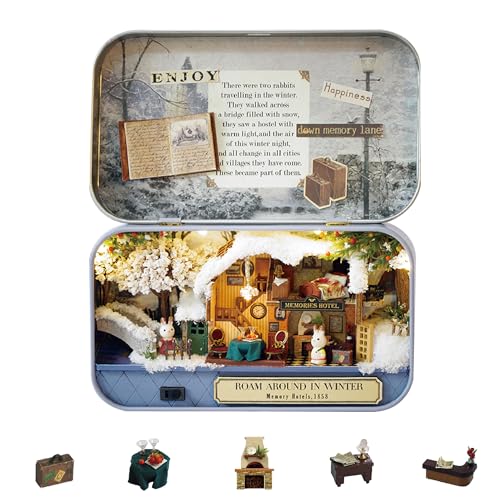 Flever DIY Miniature Dollhouse Kit: Roam Around in Winter with Furniture, LED Lights & Music Movement
