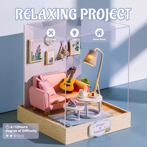 Flever Dollhouse Miniature DIY House Kit - Afternoon Tea Time Room Model with Furniture, Self-Assembly Craft Set