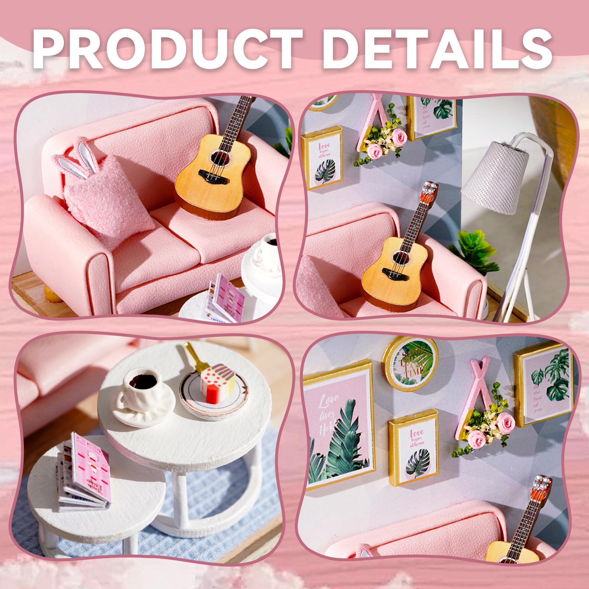Flever Dollhouse Miniature DIY House Kit - Afternoon Tea Time Room Model with Furniture, Self-Assembly Craft Set