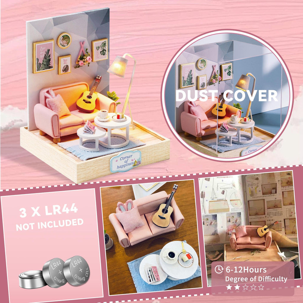 Flever Dollhouse Miniature DIY House Kit - Afternoon Tea Time Room Model with Furniture, Self-Assembly Craft Set
