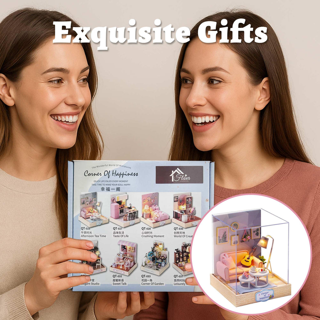 Flever Dollhouse Miniature DIY House Kit - Afternoon Tea Time Room Model with Furniture, Self-Assembly Craft Set
