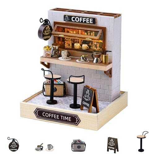 Flever Dollhouse Miniature DIY Kit - Coffee Time Theme, 1:32 Scale
