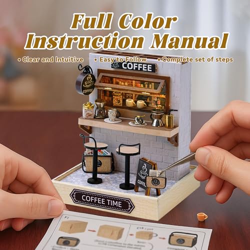 Flever Dollhouse Miniature DIY Kit - Coffee Time Theme, 1:32 Scale