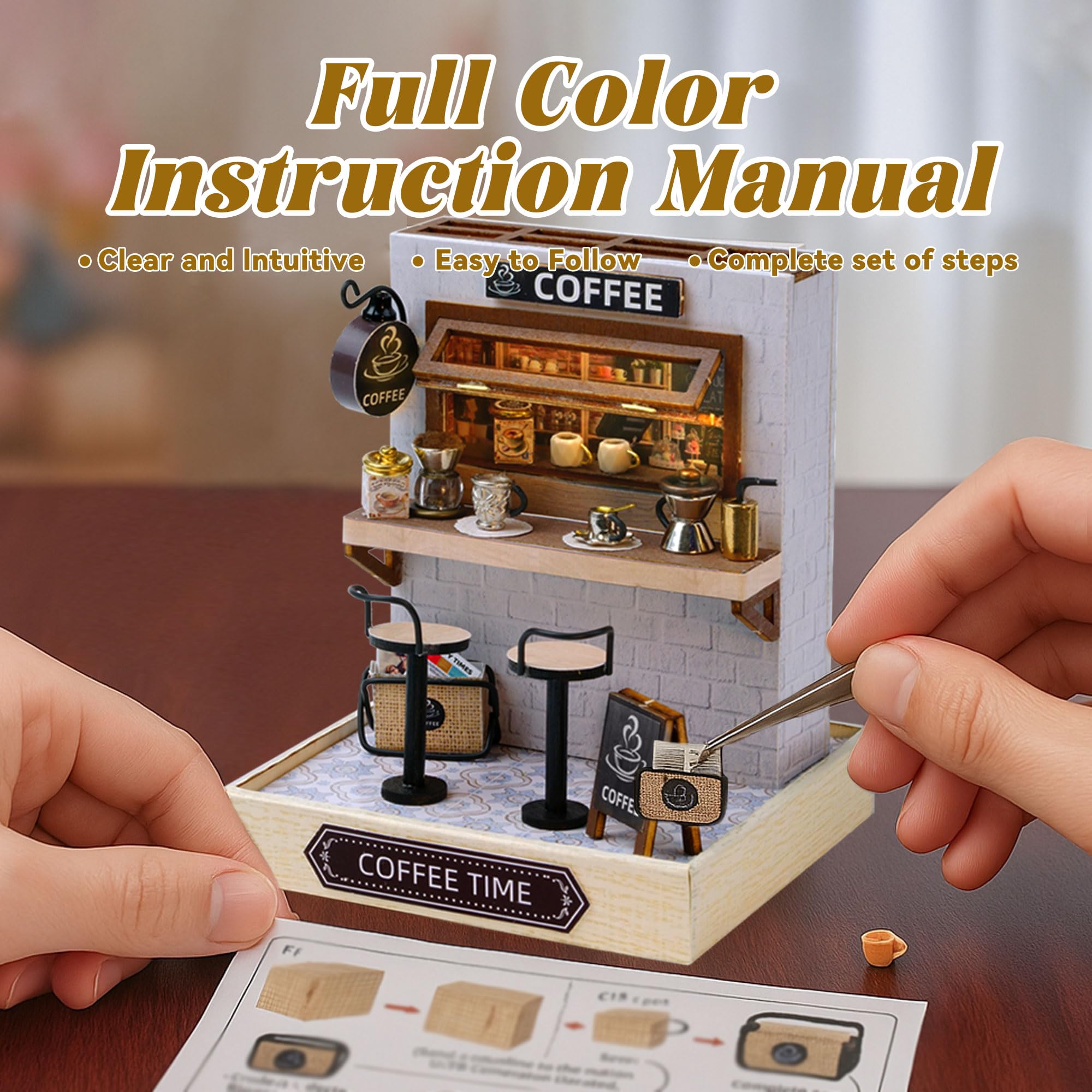 Flever Dollhouse Miniature DIY Kit - Coffee Time Theme, 1:32 Scale
