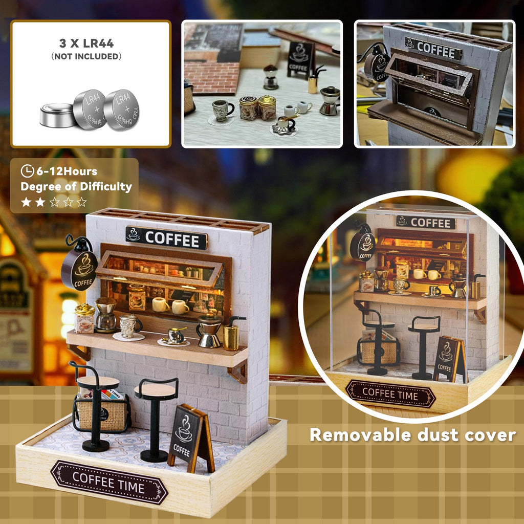 Flever Dollhouse Miniature DIY Kit - Coffee Time Theme, 1:32 Scale