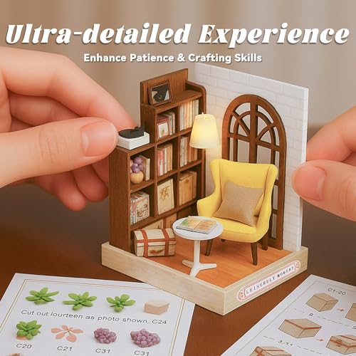 Flever Dollhouse Miniature DIY Kit - Leisurely Moment, 1:32 Scale with LED Lights & Music