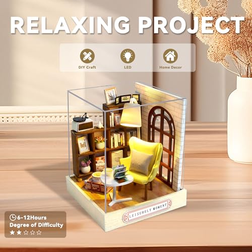 Flever Dollhouse Miniature DIY Kit - Leisurely Moment, 1:32 Scale with LED Lights & Music