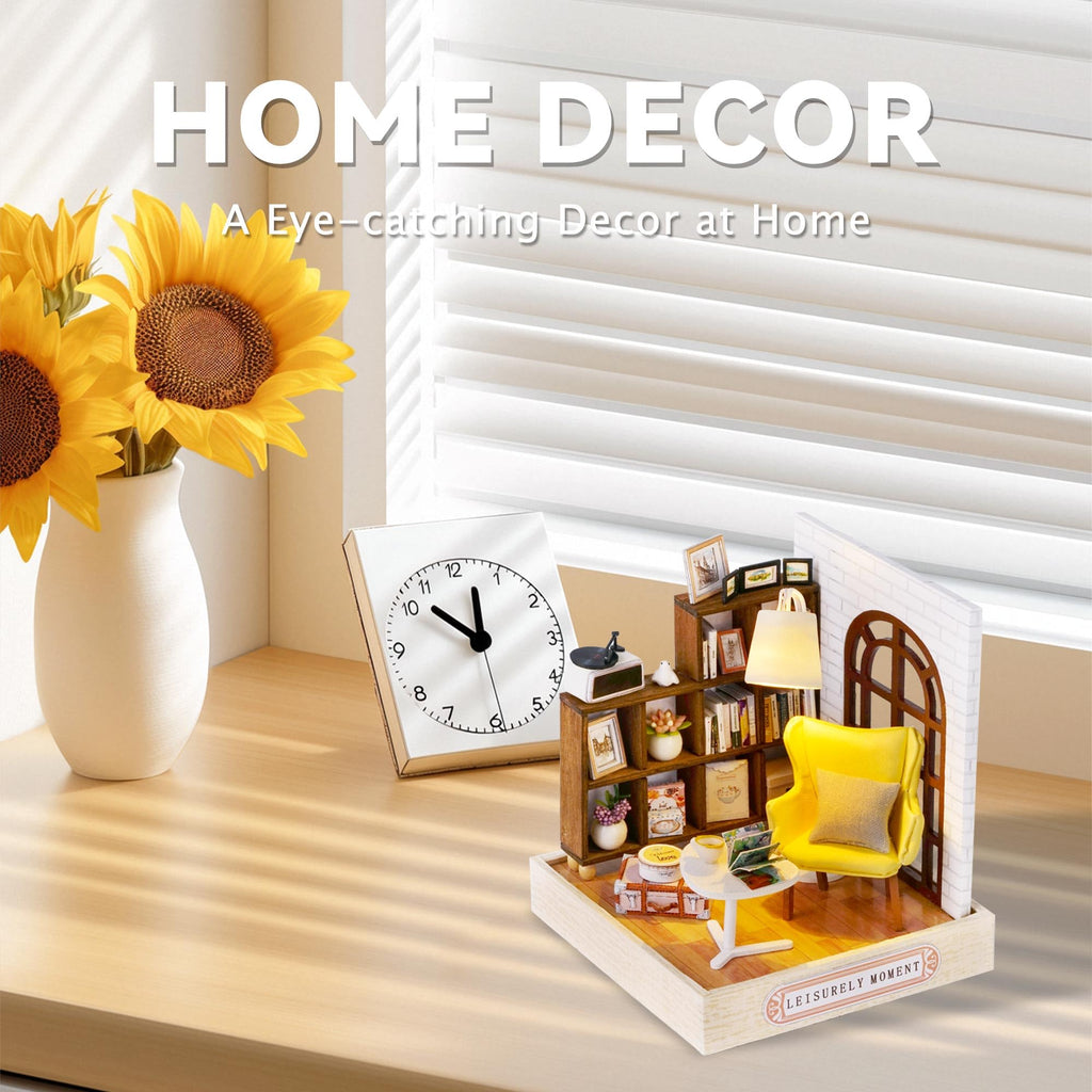 Flever Dollhouse Miniature DIY Kit - Leisurely Moment, 1:32 Scale with LED Lights & Music