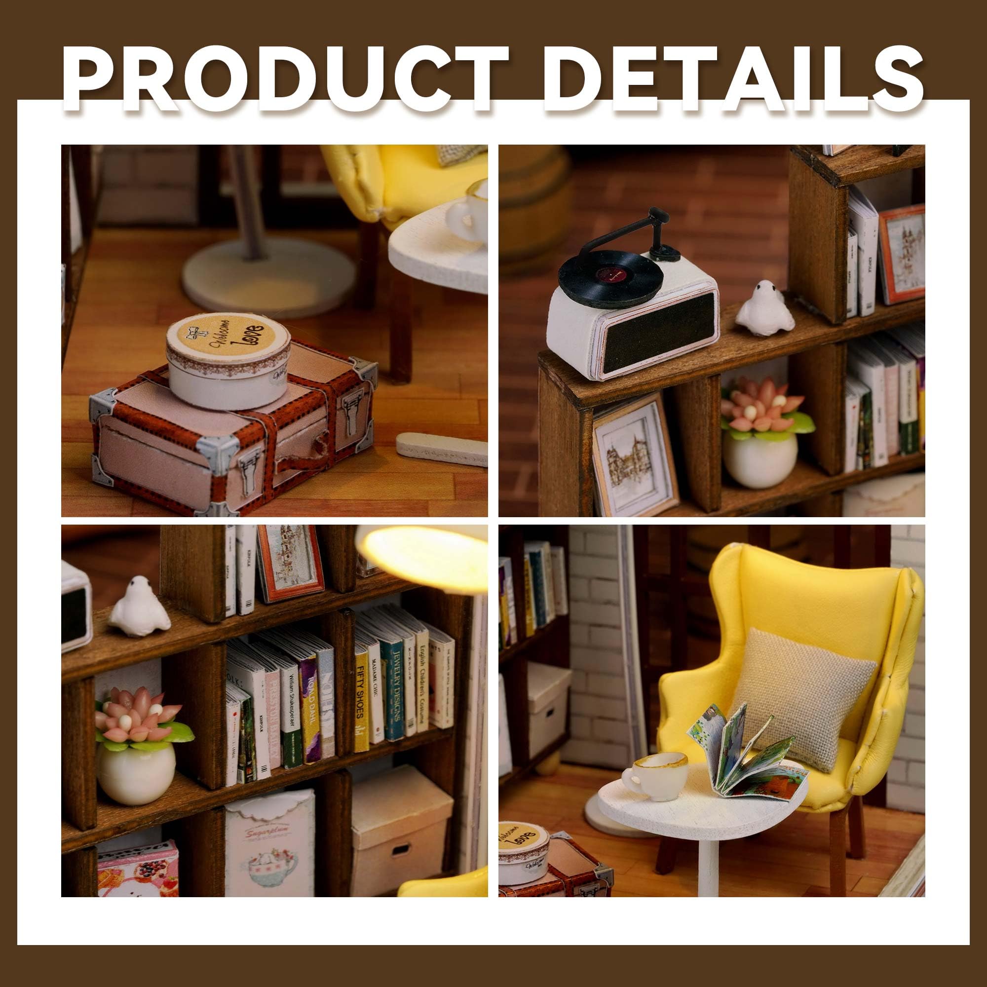 Flever Dollhouse Miniature DIY Kit - Leisurely Moment, 1:32 Scale with LED Lights & Music