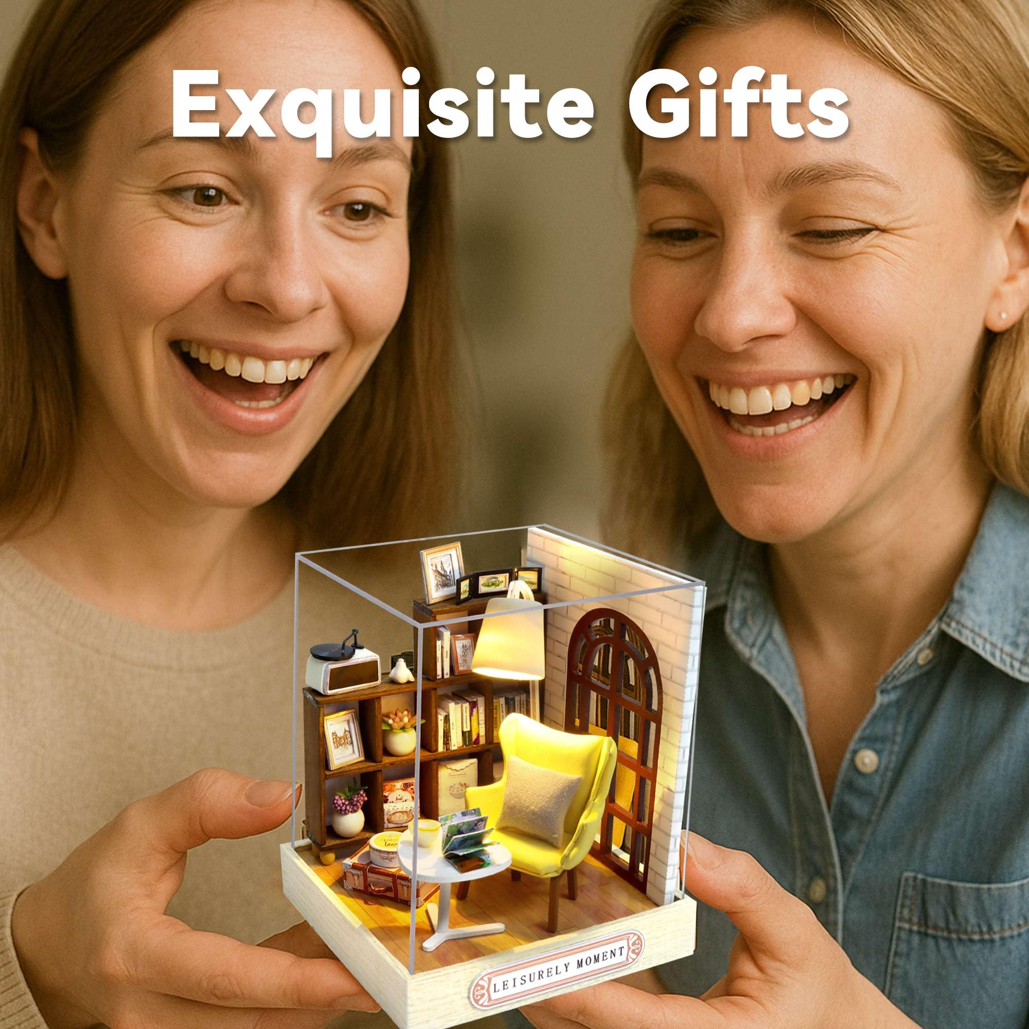 Flever Dollhouse Miniature DIY Kit - Leisurely Moment, 1:32 Scale with LED Lights & Music