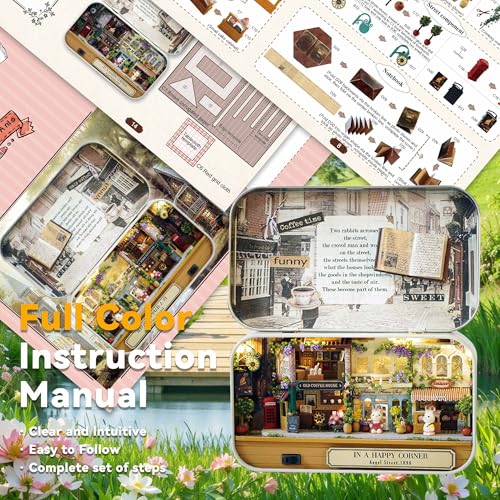 Flever Happy Corner DIY Miniature Dollhouse Kit – 5.62x3.3x1 Inch Room with Furniture
