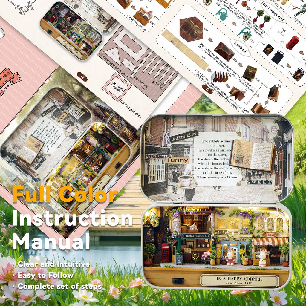 Flever Happy Corner DIY Miniature Dollhouse Kit – 5.62x3.3x1 Inch Room with Furniture