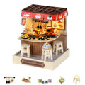 Flever Miniature DIY Dollhouse Kit - Revolving Food House, 1:32 Scale with LED Lighting, 3.5x3.5x4.5 Inch Finished Size