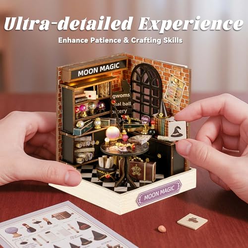 Flever Moon Magic Dollhouse Miniature DIY Kit – 1:32 Scale Creative Room with Furniture, LED Lights, and Plexiglass Cover