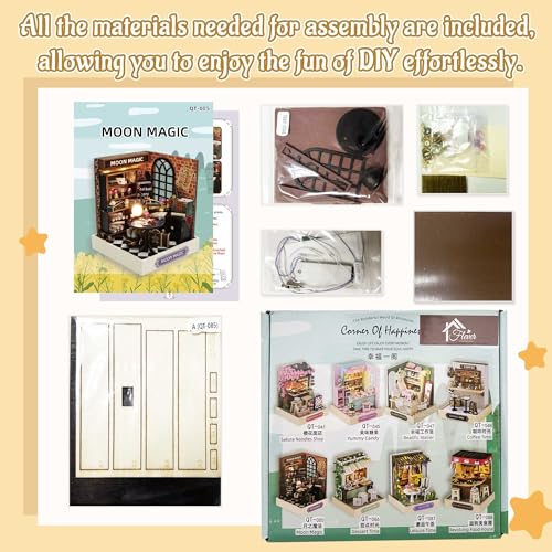 Flever Moon Magic Dollhouse Miniature DIY Kit – 1:32 Scale Creative Room with Furniture, LED Lights, and Plexiglass Cover