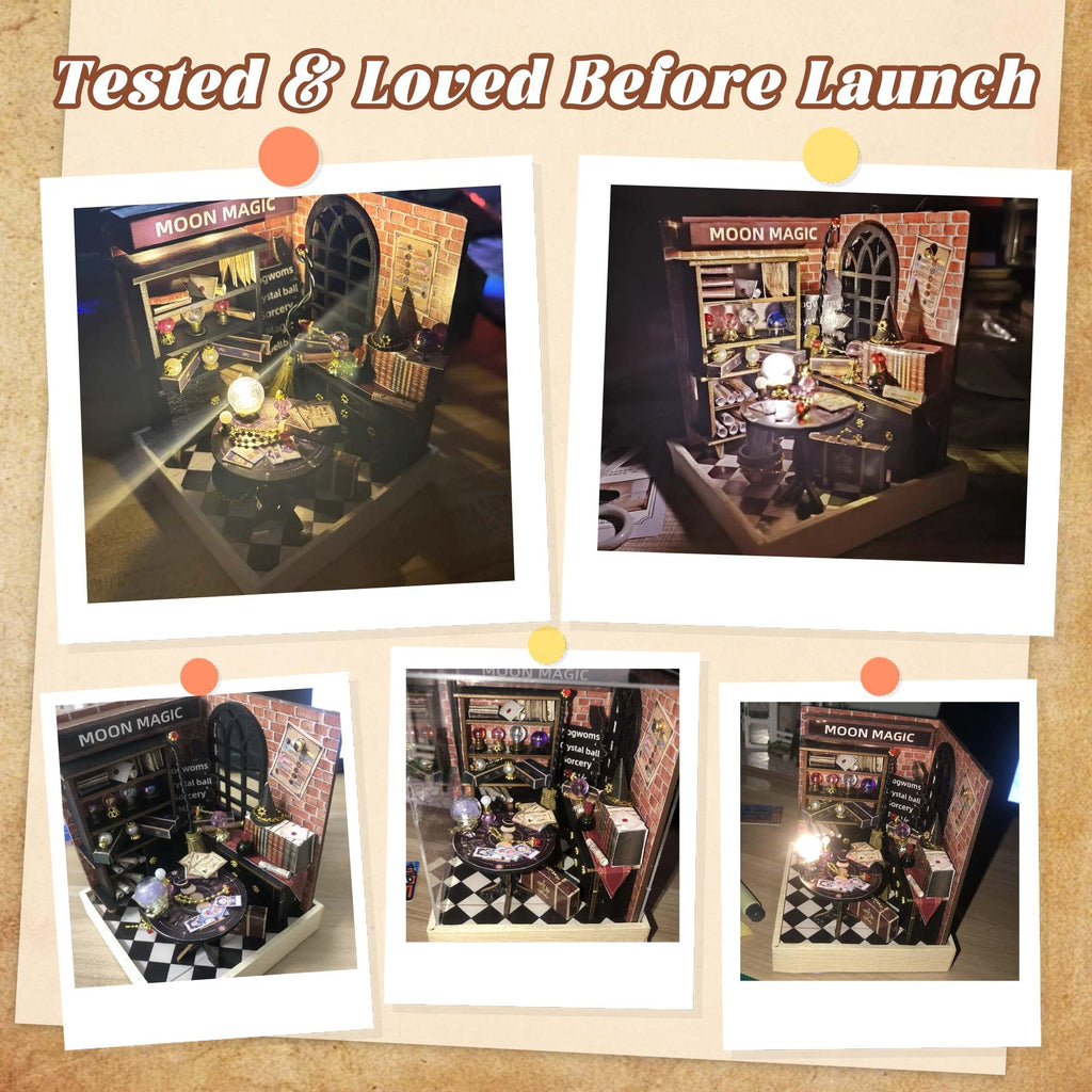 Flever Moon Magic Dollhouse Miniature DIY Kit – 1:32 Scale Creative Room with Furniture, LED Lights, and Plexiglass Cover