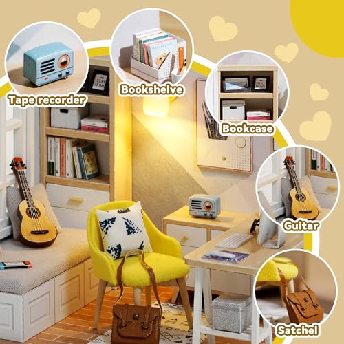 Flever Sunny Study Dollhouse Miniature DIY Kit - 1:32 Scale Creative Room with Furniture