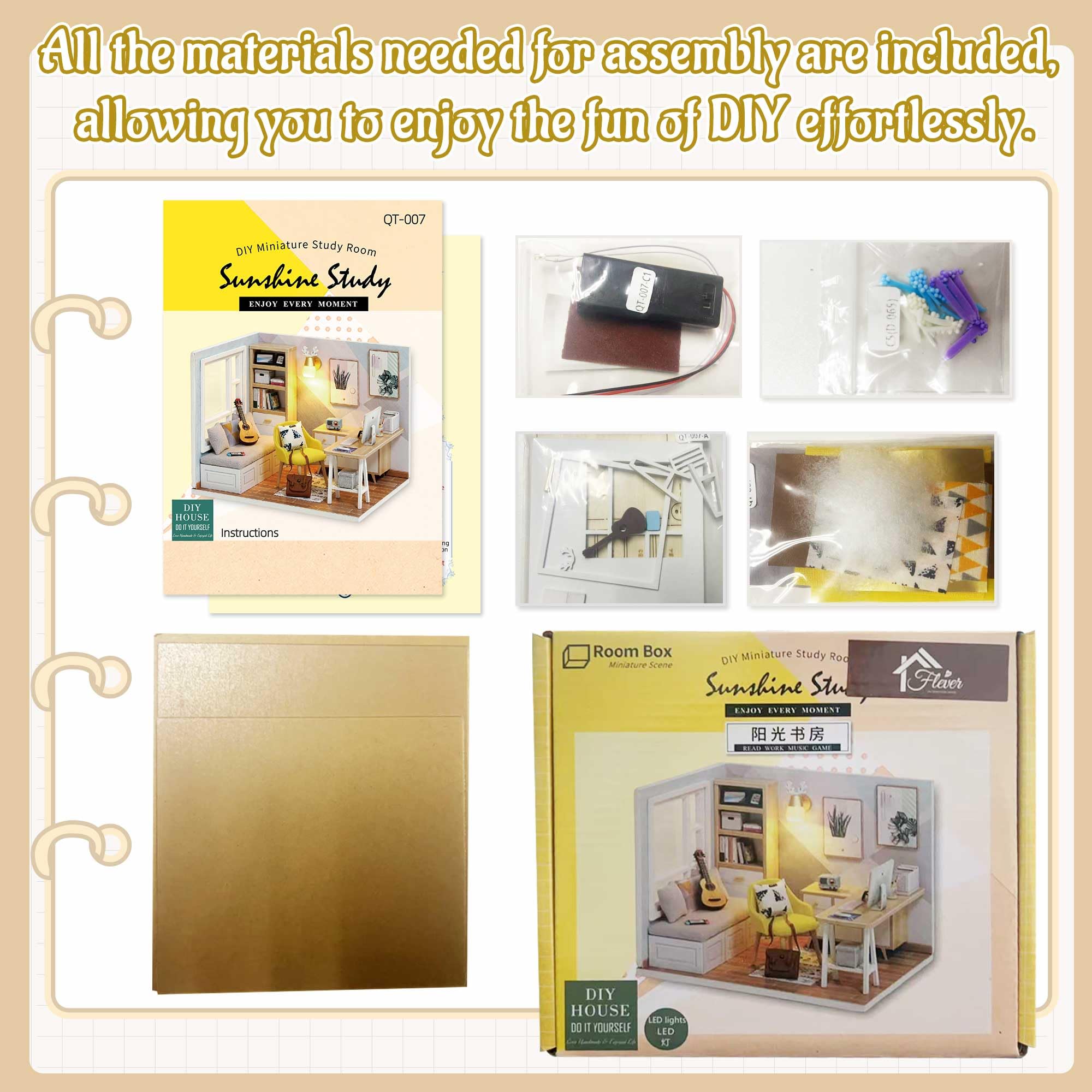 Flever Sunny Study Dollhouse Miniature DIY Kit - 1:32 Scale Creative Room with Furniture